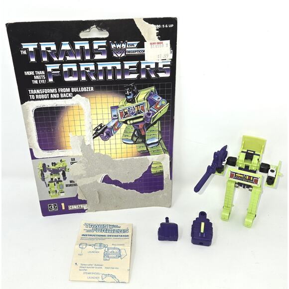 Transformers Bonecrusher 1984 G1 Figurine Cardback w/ Devastator Weapons Manual - Picture 1 of 16